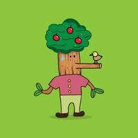 süß Apfel Baum mit Vogel Vektor Karikatur Maskottchen Charakter Vektor Illustration Farbe Kinder Karikatur komisch Apfel Baum Clip Art