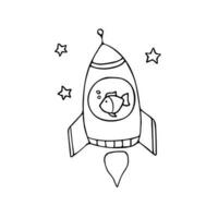 Hand gezeichnet Fisch im Rakete Schiff Karikatur Maskottchen Charakter Vektor Illustration Farbe Kinder Karikatur komisch Tier Clip Art