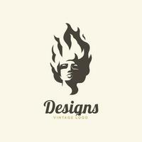 Feuer Mensch Logo Design Inspiration, Mensch mit Feuer Haar Silhouette. vektor