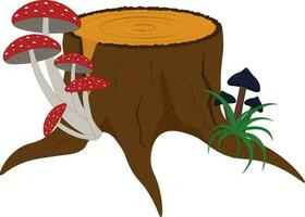 alt verfault Stumpf mit fliegen Agaric Pilze Vektor Illustration