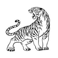 Hand gezeichnet von Tiger im Jahrgang schwarz und Weiß vektor
