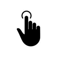 Klicken Sie auf Geste, Handcursor der schwarzen Silhouette der Computermaus. Zeigerfinger-Glyphen-Piktogramm. Wischen Sie zweimal, drücken Sie den Berührungspunkt, tippen Sie auf das Schild der Cyberspace-Website. isolierte Vektorillustration. vektor