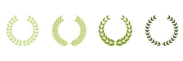 årgång mästare pris- symbol. laurel krans tilldela silhuett ikon uppsättning. grön oliv löv trofé. cirkel gren med blad seger emblem för vinnare piktogram. isolerat vektor illustration.
