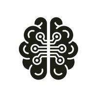 Technik Wissenschaft Silhouette Piktogramm. Mensch Gehirn und Digital Technologie schwarz solide Symbol. Neurologie und künstlich Intelligenz Glyphe Symbol auf Weiß Hintergrund. isoliert Vektor Illustration.
