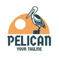 pelikan fågel står på de pir posta elegant logotyp vektor