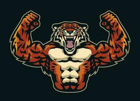 Tiger Bodybuilder Fitnessstudio Logo Maskottchen vektor