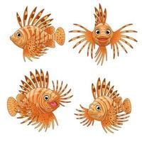 tecknad serie uppsättning av söt drakfisk i olika poser vektor