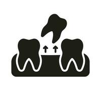 tand extraktion silhuett ikon. mänsklig tand tappa bort glyf piktogram. avlägsnande av tänder. oral sjukdom. dental behandling fast tecken. tandvård symbol. isolerat vektor illustration.
