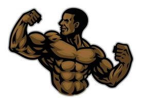 schwarz Bodybuilder Show seine Muskel vektor