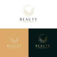 Schönheit Vektor Logo Design. Halbmond und Blume Logotyp. Mond Logo Vorlage.