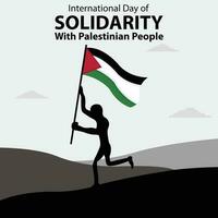 illustration vektor grafisk av silhuett av människor bärande palestina flagga på kullar, perfekt för internationell dag, solidaritet med palestinsk människor, fira, hälsning kort, etc.