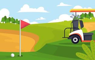 golfvagn på grönt fält bakgrund vektor