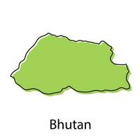 bhutan Karta - enkel hand dragen stiliserade begrepp med skiss svart linje översikt kontur. Land gräns silhuett teckning vektor illustration