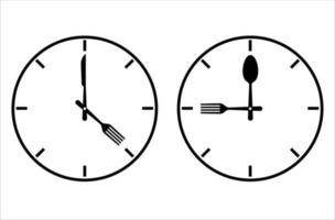 Mittagessen Abendessen Zeit Logo mit Gabel und Messer wie ein Uhr vektor