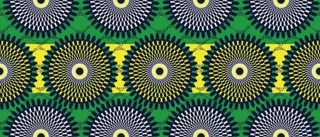 afrikansk etnisk traditionell grön mönster. sömlös skön kitenge, chitenge, ankara stil. mode design i färgrik. geometrisk cirkel abstrakt motiv. blommig ankara grafik, afrikansk vax grafik vektor