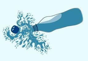 rein Mineral Wasser, Plastik Flasche im das Mitte und fliegend Wasser fallen Elemente auf Blau Hintergrund. Vektor Illustration