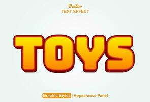 Spielzeuge Text bewirken mit Orange Grafik Stil und editierbar. vektor
