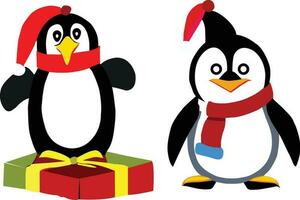 söt och skön jul pingvin tecknad serie vektor