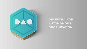 vektor logotyp dao. decentraliserad autonom organisation, smart avtal, kryptovaluta, blockchain teknologi. isolerat mall av volumetriska polygon, sexhörning för ikon, bakgrund, tapet