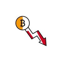 Bitcoin, Pfeil, runter, Kryptowährung Vektor Symbol Illustration