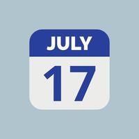 17 juli kalender datumikon vektor