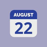 22 augusti kalenderdatumikon vektor