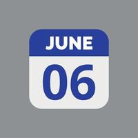 6 juni kalenderdatumikon vektor