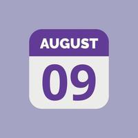 9. August Kalenderdatum Symbol vektor