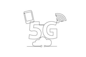 Single einer Linie Zeichnung 5g Smartphone. 5g Technologie Konzept. kontinuierlich Linie zeichnen Design Grafik Vektor Illustration.