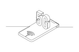 Single einer Linie Zeichnung 5g Smartphone. 5g Technologie Konzept. kontinuierlich Linie zeichnen Design Grafik Vektor Illustration.
