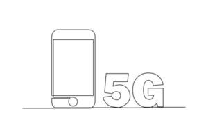 Single einer Linie Zeichnung 5g Smartphone. 5g Technologie Konzept. kontinuierlich Linie zeichnen Design Grafik Vektor Illustration.