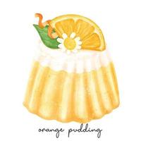 semi realistisk hemlagad orange förmån pudding gelé ljuv vattenfärg illustration vektor baner isolerat på vit bakgrund.