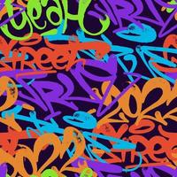 flerfärgad graffiti bakgrund med spray brev, ljus färgad text taggar i de stil av graffiti gata konst. vektor illustration sömlös mönster