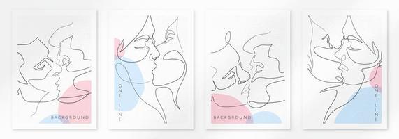 vektor illustration, kissing man och kvinna. minimalistisk ett linje stil.