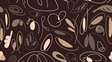 sömlös kaffe mönster med organisk abstrakt element. hand dragen abstrakt färgad doodles, böjd slag. vektor kaotisk dekorativ textur. organisk formulär.