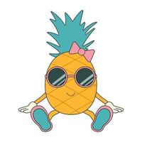 söt ananas karaktär klistermärke i y2k häftig stil. retro tecknad serie karaktär i trendig retro stil, komisk maskot karaktär. vektor