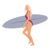 Surfen Mädchen minimalistisch . eben Stil Digital Kunst. jung Frau mit Surfbrett im voll Wachstum vektor