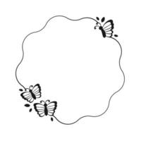 süß runden Schmetterling Rahmen Silhouette. Frühling Sommer- Rand Vektor Illustration.
