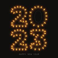 2023 Neu Jahr Feier auf schwarz Hintergrund mit Weihnachten Girlande Beleuchtung Dekoration Text. Vektor Illustration.