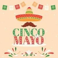 farbig cinco de Mayo Poster mit Mexikaner Hut und Schnurrbart Vektor Illustration