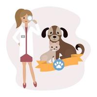 Frau Tierarzt und Hund mit katze.medizin Konzept. Vektor, eben Stil Illustration vektor