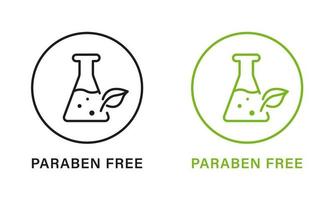 paraben kemisk fri grön och svart cirkel stämpel. Nej konserveringsmedel, säkerhet bio produkt linje ikon uppsättning. fri plast. eco organisk kosmetisk märka. kvalitet mat symbol. isolerat vektor illustration.