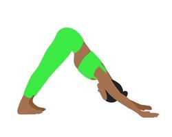 flexibilitet pilates yoga utgör. afrikansk amerikan kvinna, lady, kvinna, flicka. meditation, pilates, mental hälsa, Träning Gym. vektor illustration i tecknad serie platt stil isolerat på vit bakgrund.