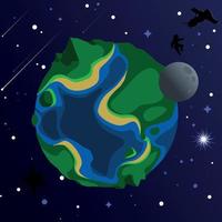 Karikatur Illustration von Erde und Mond im Raum vektor