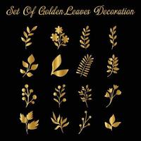 Gold Blumen und Blätter, ausgeschnitten Glyphe einstellen Vektor Illustration. golden Silhouetten von Luxus tropisch blühen und Blatt von exotisch Anlage, elegant Dekoration zum Strauß und Gold Blumen- Sammlung