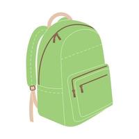 Grün Rucksack im einfach Stil isoliert auf Weiß Hintergrund. Schule Schulranzen, Reise Rucksack. Vektor eben Illustration