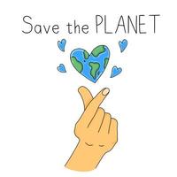 Lycklig jord dag kort eller posta vektor illustration spara de planet rena och friska kärlek gest med hjärta formad jord planet