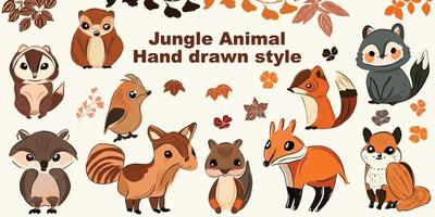 bündeln einstellen Vektor Illustration von süß Wald Wald Tiere einschließlich ein Vogel, Reh, Fuchs, Waschbär, Igel, Eichhörnchen und Mehr