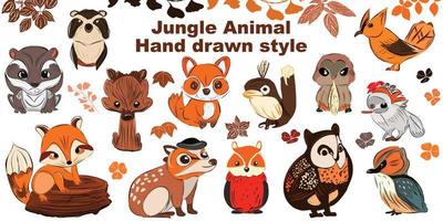 bündeln einstellen Vektor Illustration von süß Wald Wald Tiere einschließlich ein Vogel, Reh, Fuchs, Waschbär, Igel, Eichhörnchen und Mehr