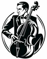 Cello Spieler schwarz und Weiß vektor